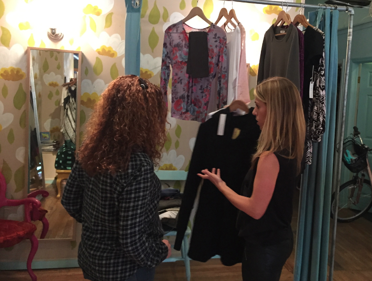 Stylist Amy Berenbak and her client check out the fantastic variety of fashions at Peper & Parlor (938 Washington St., Hoboken).