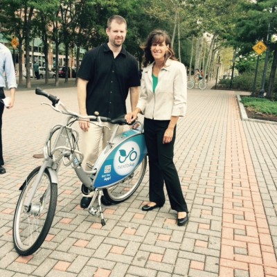 Bike and Roll CEO Chris Wogas, with Hoboken Mayor Dawn Zimmer