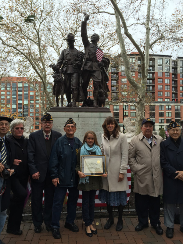 Hoboken Charter School's Josephine Conlon (center), with Mayor Zimmer and members of the Hoboken American Legion Post 107