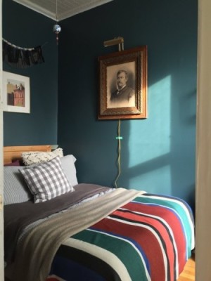 small dark teal bedroom striped blanket